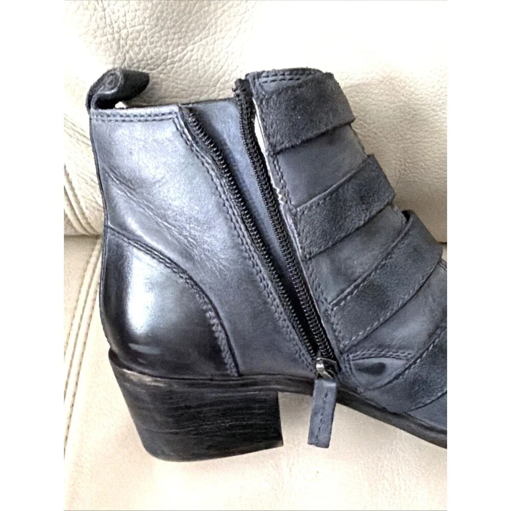 Roan by Bed Stu Womens Leather Boots Size 8 Disstressed Moto Biker Buckle Gray